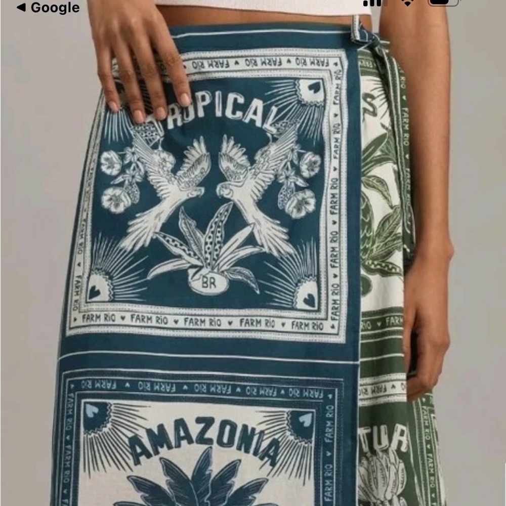 Anthropologie FARM Rio Teal & Olive Tropical Wrap Skirt